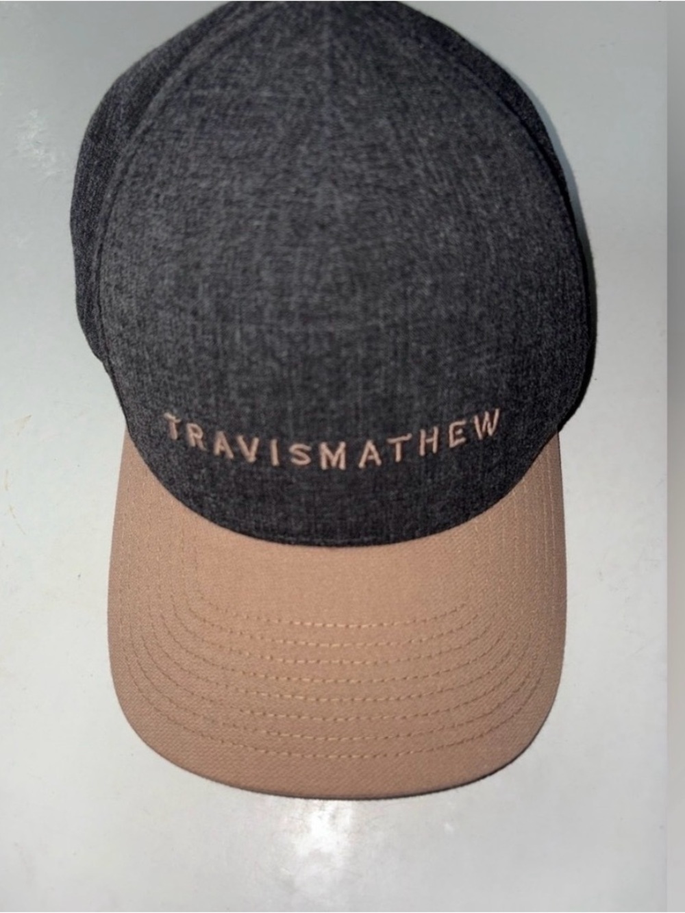 Travis Mathew Dark Gray Crown with Tan Bill Baseball Cap NWOT
